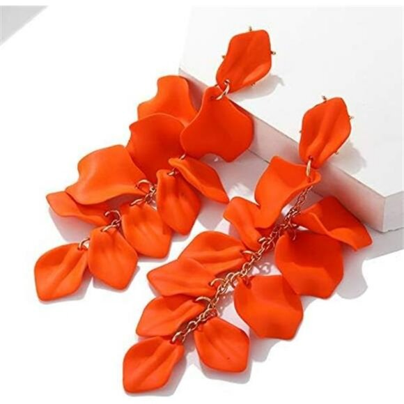 Acrylic Rose Petal Earrings Dangle Flower Earrings Girls and Woman Orange - Picture 5 of 7